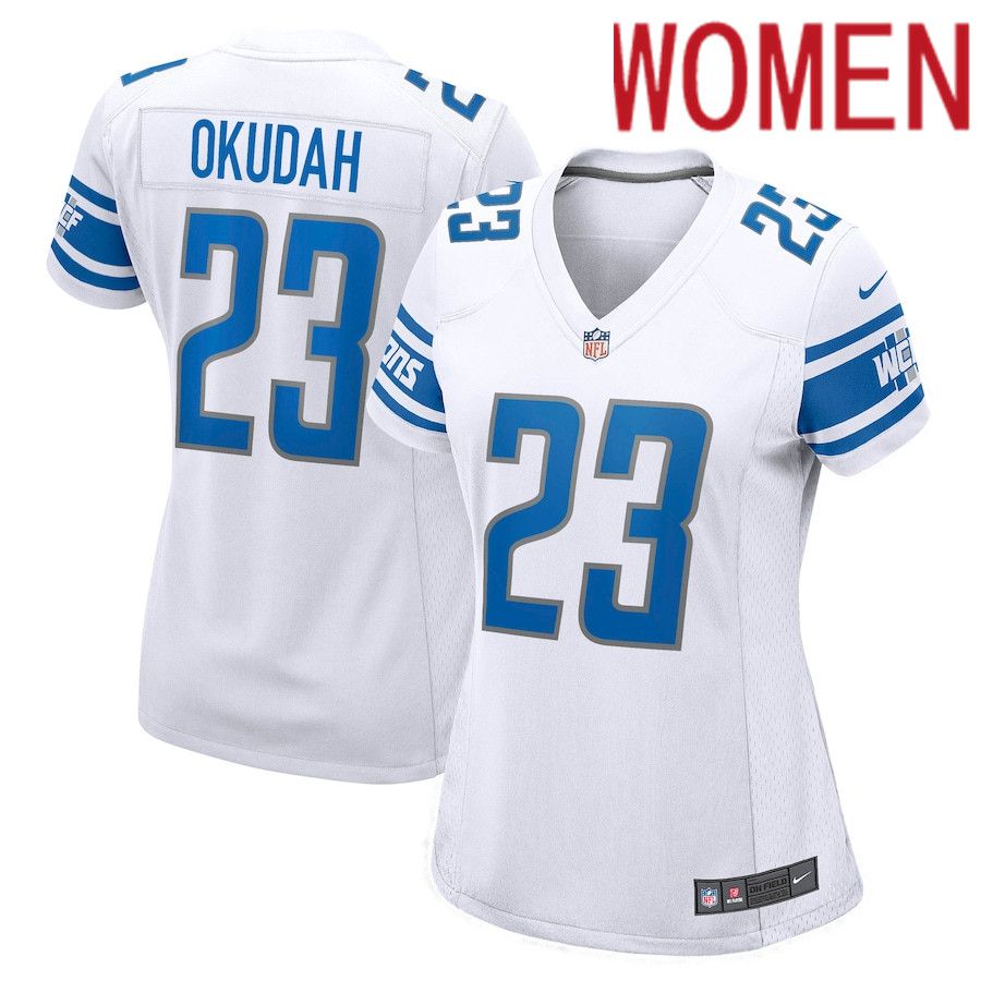 Women Detroit Lions #23 Jeff Okudah Nike White Game NFL Jersey->women nfl jersey->Women Jersey